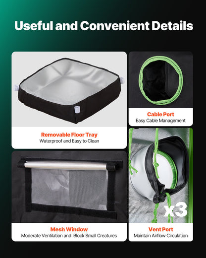 Inomhusodlingstält, 40 x 40 x 160 cm, 600D högreflekterande Mylar, inomhusväxttält med observationsfönster, golvbricka och dragkedja, kraftiga odlingstält för frukt, blommor och grönsaker