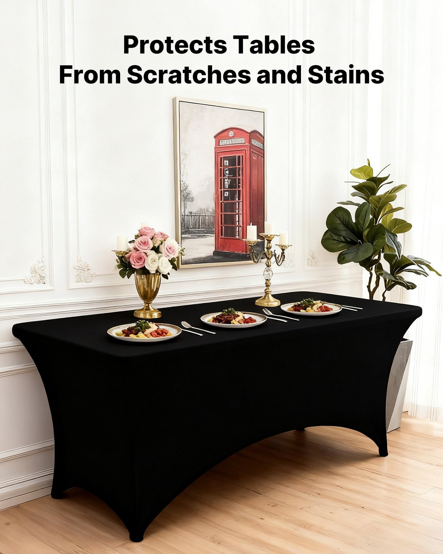 10-pack bordsdukar för 1,8 meter rektangulära evenemang, skrynkelresistenta svarta stretchdukar, tvättbara spandexdukar, för fest, bröllop, cocktail, bankett, festival