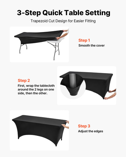 10-pack bordsdukar för 1,8 meter rektangulära evenemang, skrynkelresistenta svarta stretchdukar, tvättbara spandexdukar, för fest, bröllop, cocktail, bankett, festival