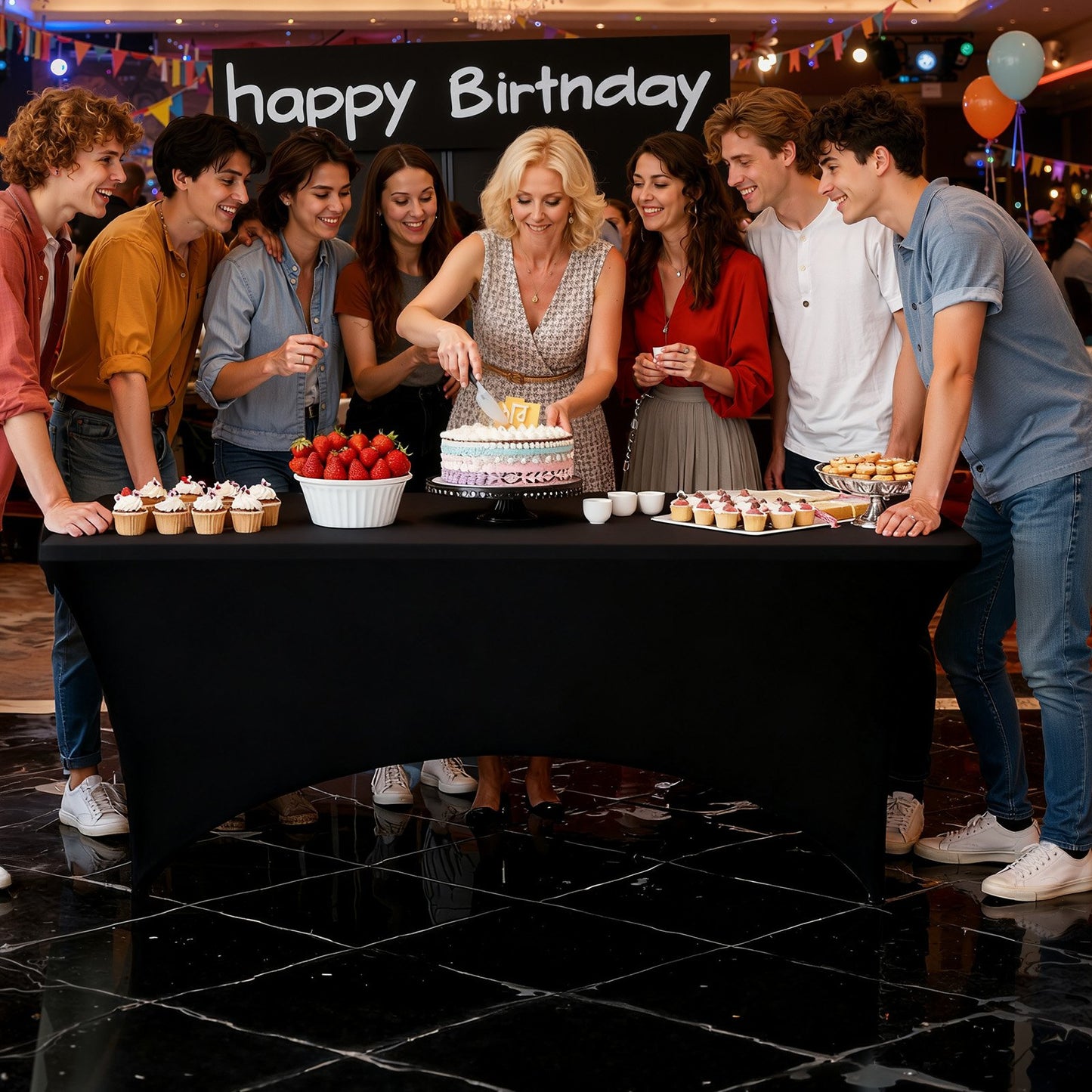 10-pack bordsdukar för 1,8 meter rektangulära evenemang, skrynkelresistenta svarta stretchdukar, tvättbara spandexdukar, för fest, bröllop, cocktail, bankett, festival