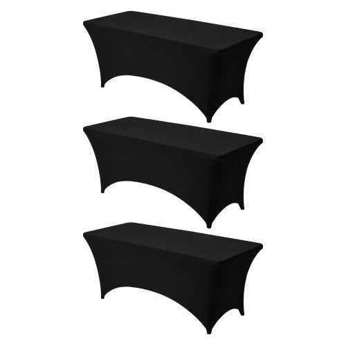 3-pack bordsdukar för 1,8 meter rektangulära evenemang, skrynkelresistenta svarta stretchdukar, tvättbara spandexdukar, för fest, bröllop, cocktail, bankett, festival