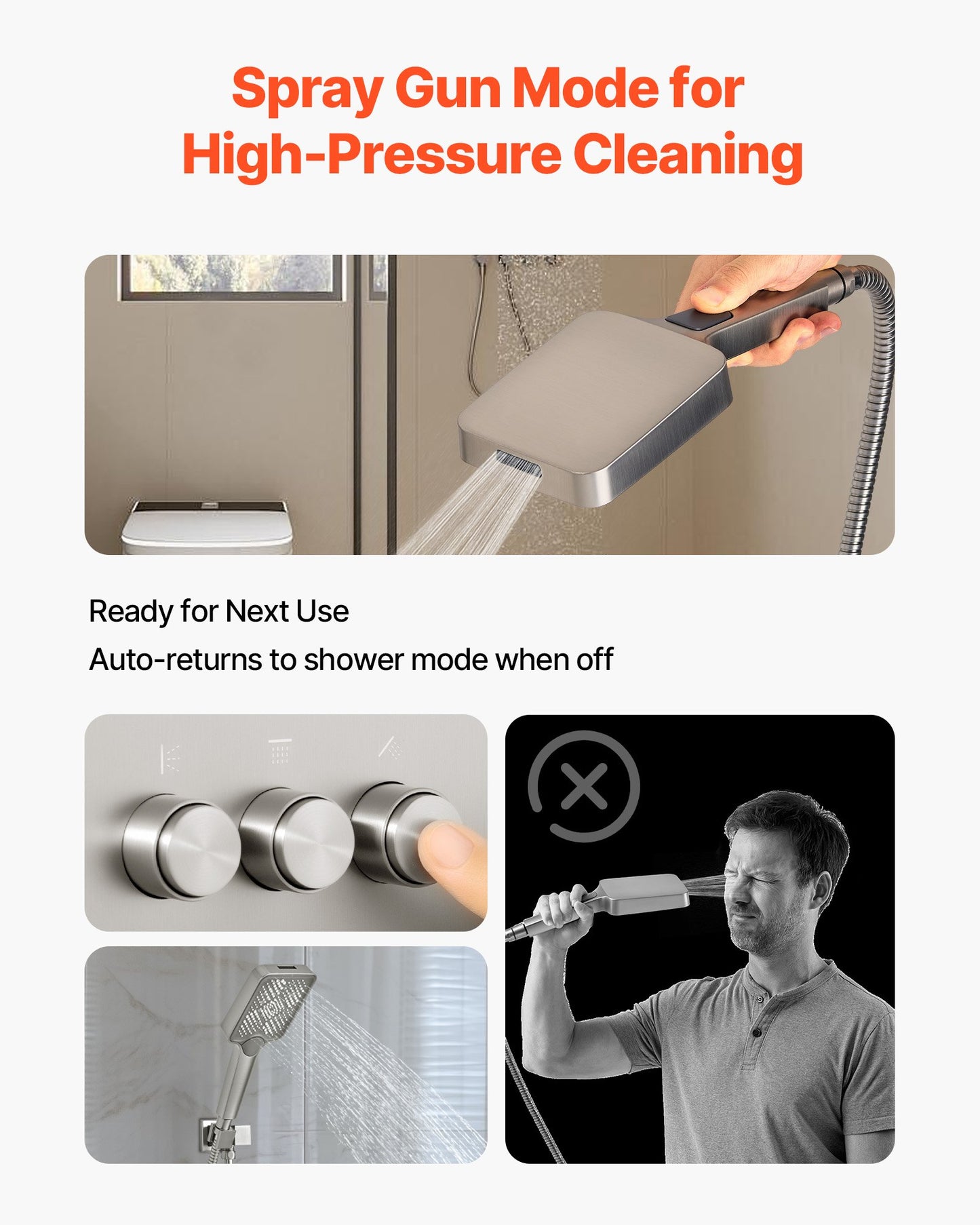 Duschblandareset, 305 mm takmonterat regnduschsystem med 152 mm väggmonterat huvud och 4-i-1 handdusch, roterbart 3-funktions dubbelt regnduschhuvud, mässingsventil och tillbehör, borstad nickel