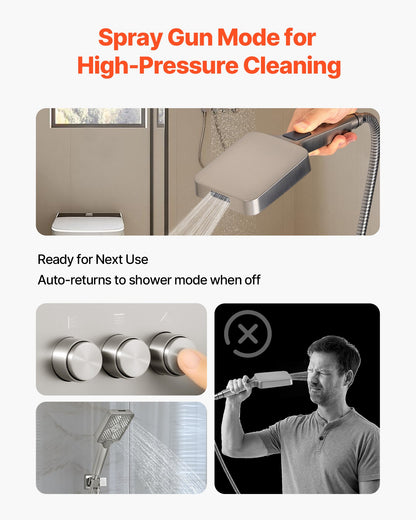 Duschblandareset, 305 mm takmonterat regnduschsystem med 152 mm väggmonterat huvud och 4-i-1 handdusch, roterbart 3-funktions dubbelt regnduschhuvud, mässingsventil och tillbehör, borstad nickel