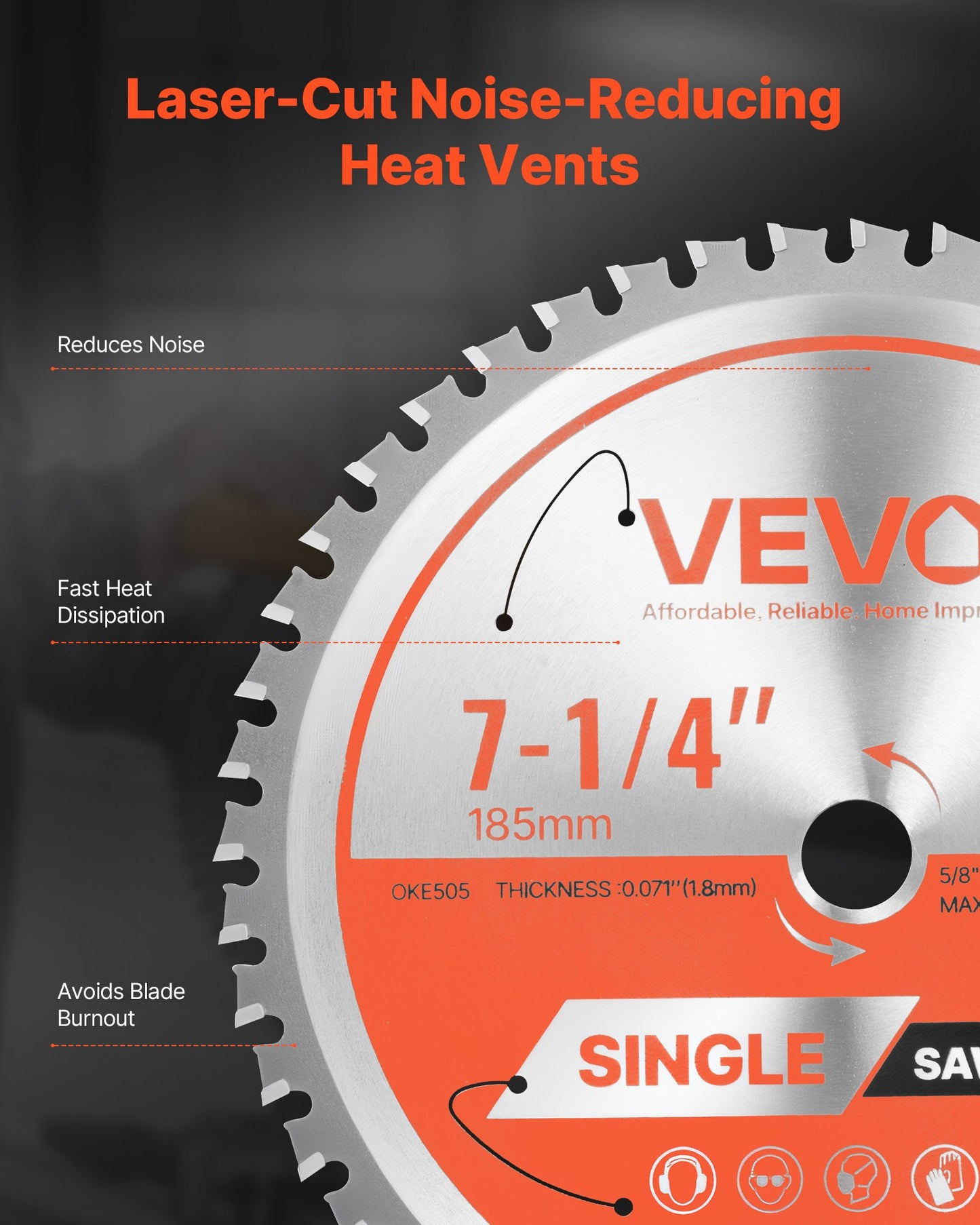 Cirkelsågblad, 185 mm diameter, 48 vassa legeringständer, 15,875 mm spindel, fin yta, metallskärblad för cirkelsåg, med ljudreducerande värmeventiler, för skärning av stål och aluminium