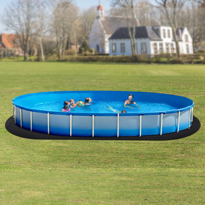 Oval poolmatta, 5,5 x 10 m poolmatta för ovanmarkspooler, extra tjock poolmatta, förhindrar punkteringar, underlag av återvunnet geotextilmaterial, förlänger fodrets livslängd