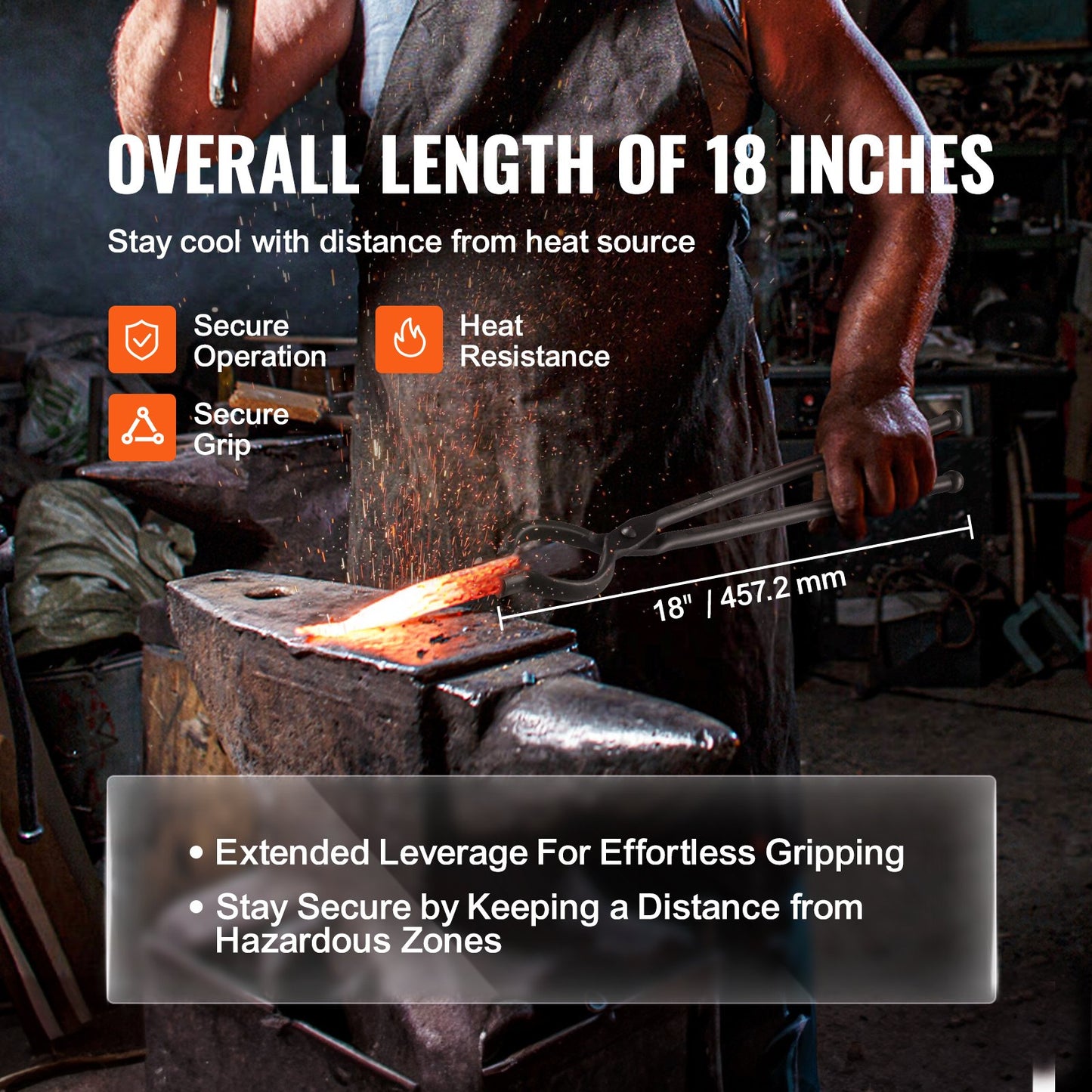 Smedtänger, 45,7 cm 3 st, V-bitsbulttänger, Wolf Jaw-tänger och Z V-bitstänger, smidstänger i kolstål med A3-stålnitar, för nybörjare och erfarna smeder, bladsmeder och hantverkare