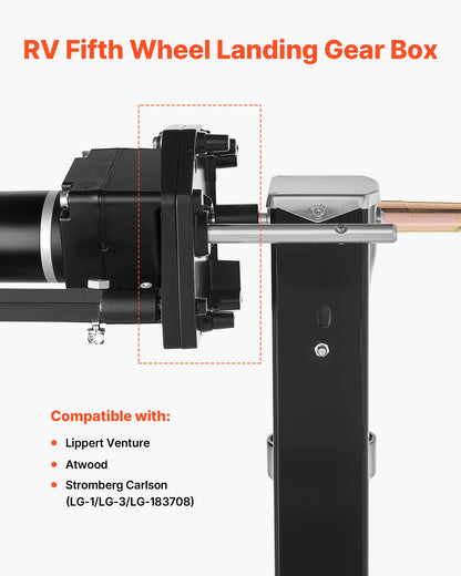 Landningsställslåda för femte hjul för husbilar 276602, universalmonterad stålväxellåda kompatibel med Lippert Venture, Atwood, Stromberg Carlson landningsställssystem, ersätter LG-179015, justerbar höjd, svart