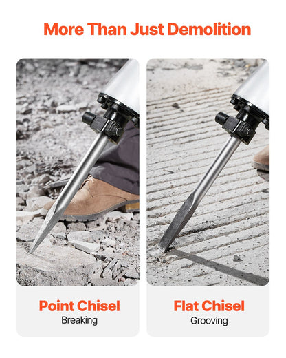 Rivningshammare, 2800 W kraftfull elektrisk tryckluftshammare, 1200 slag/min betongbrytare med spetsmejsel, plattmejsel, bärväska, handskar, för betong, vägg, tegel, kakel och grund