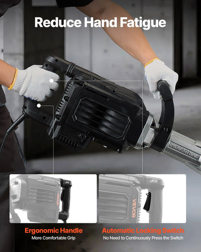 Rivningshammare, 3000 W kraftfull elektrisk tryckluftshammare, 1700 slag/min betongbrytare med spetsmejsel, bärväska, handskar, skyddsglasögon, för betong, väggar, tegel, kakel och grund