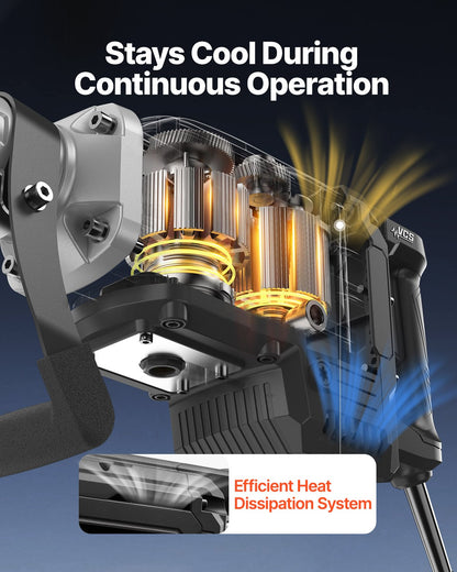 Rivningshammare, 3000 W kraftfull elektrisk tryckluftshammare, 1700 slag/min betongbrytare med spetsmejsel, bärväska, handskar, skyddsglasögon, för betong, väggar, tegel, kakel och grund