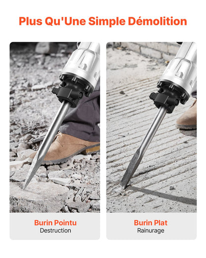 Rivningslyft, 3500W lyfthammare för betong, 1900 slag/min kraftig elektrisk lyfthammare, 2 st mejsel med handskar och 360°C vridbart framhandtag för schaktning och håltagning