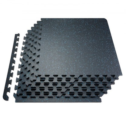 0,56 tum tjocka gymmattor, 12 plattor gummitopp med EVA-skum, 25" x 25" träningsmattor för gymgolv med 48 kvm täckning, sammankopplande pusselmattor för gym, hem, garage, svart och blå