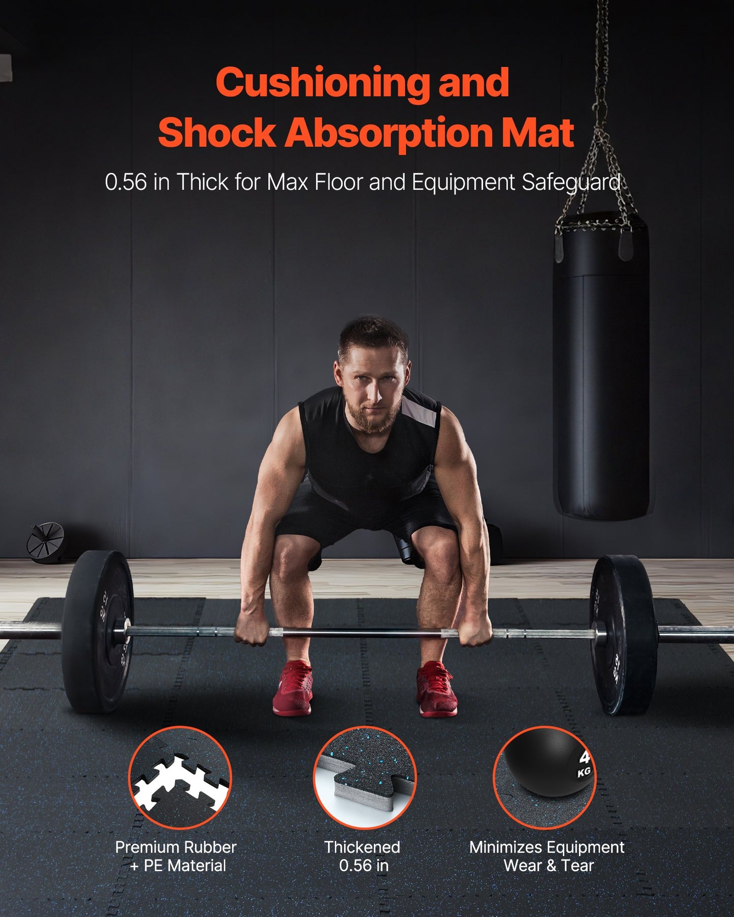 0,56 tum tjocka gymmattor, 12 plattor gummitopp med EVA-skum, 25" x 25" träningsmattor för gymgolv med 48 kvm täckning, sammankopplande pusselmattor för gym, hem, garage, svart och blå