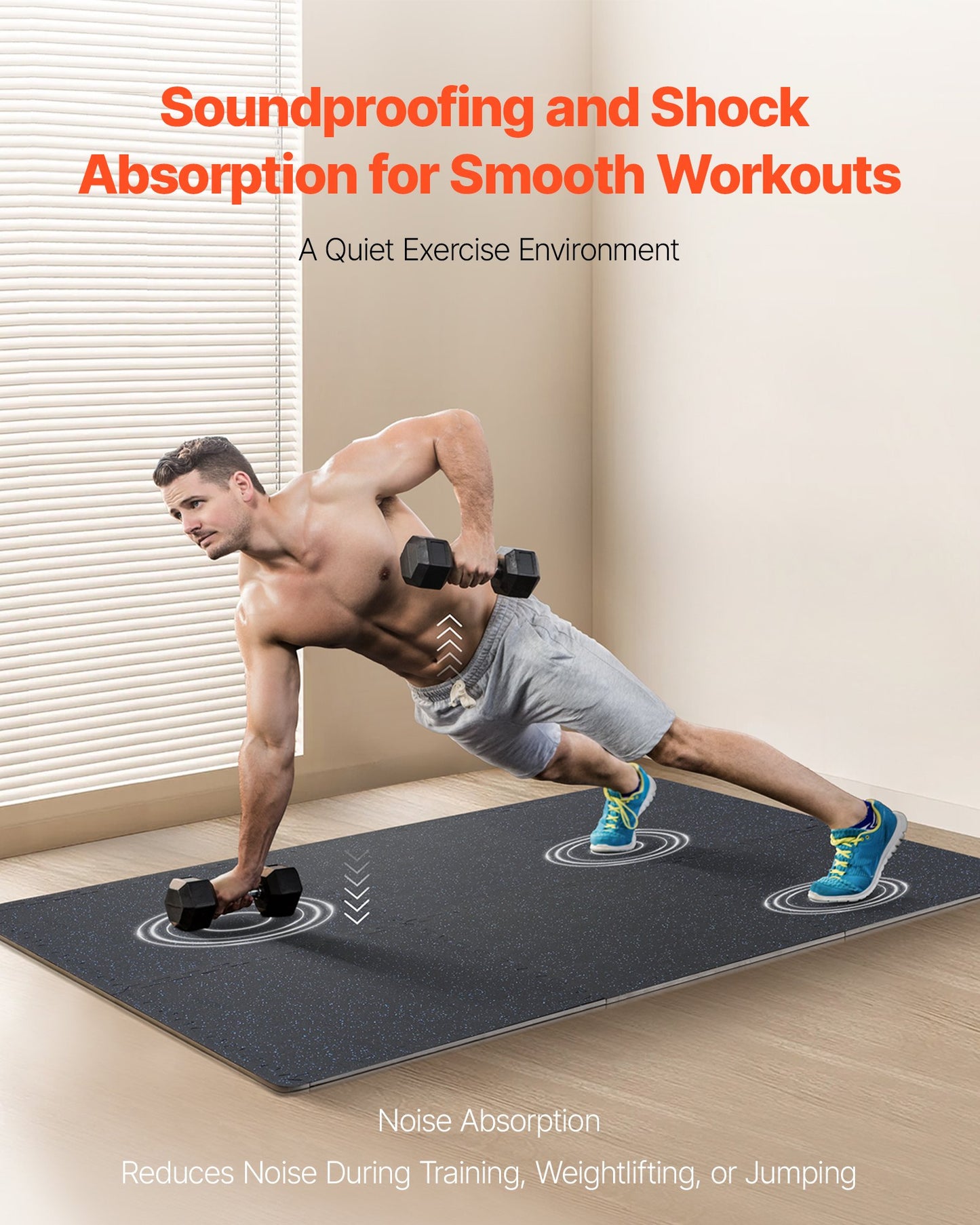 0,56 tum tjocka gymmattor, 12 plattor gummitopp med EVA-skum, 25" x 25" träningsmattor för gymgolv med 48 kvm täckning, sammankopplande pusselmattor för gym, hem, garage, svart och blå