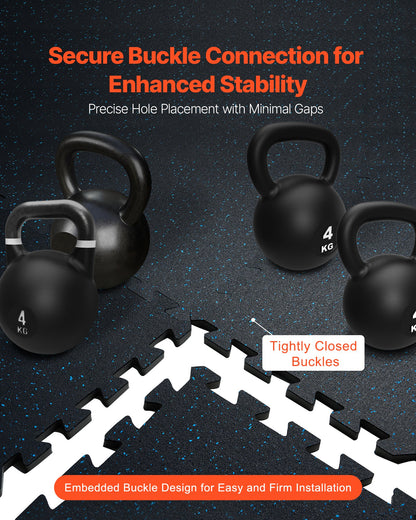 0,56 tum tjocka gymmattor, 12 plattor gummitopp med EVA-skum, 25" x 25" träningsmattor för gymgolv med 48 kvm täckning, sammankopplande pusselmattor för gym, hem, garage, svart och blå