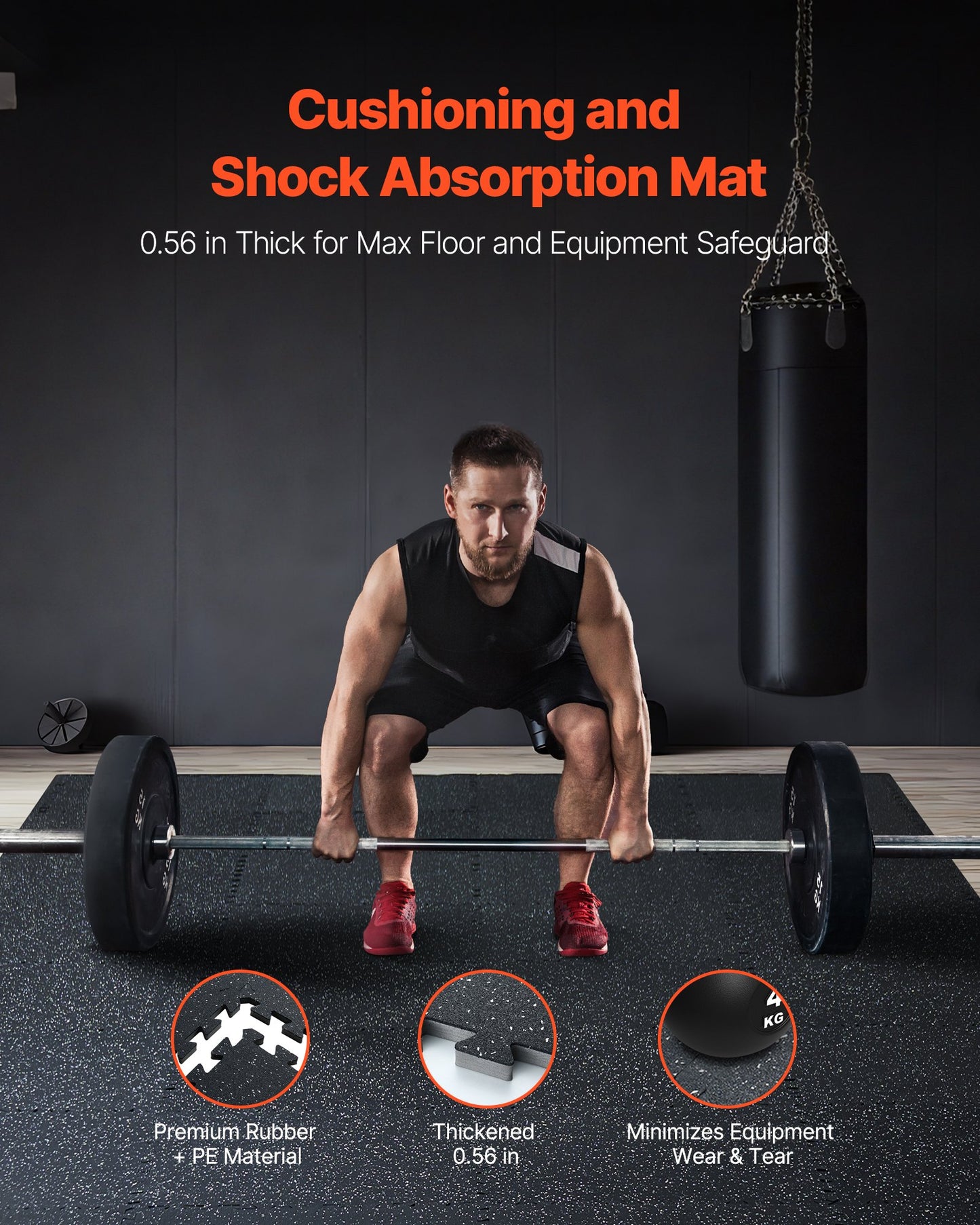 0,56 tum tjocka gymmattor, 6 plattor gummitopp med EVA-skum, 25" x 25" träningsmattor för gymgolv med täckning på 25 kvm, sammankopplade pusselmattor för gym, hem, garage, svartvitt