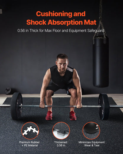 0,56 tum tjocka gymmattor, 6 plattor gummitopp med EVA-skum, 25" x 25" träningsmattor för gymgolv med täckning på 25 kvm, sammankopplade pusselmattor för gym, hem, garage, svartvitt