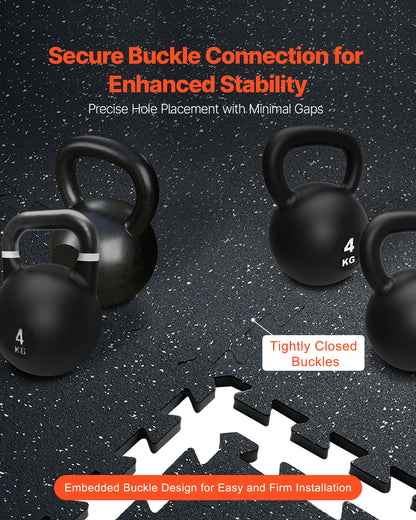 0,56 tum tjocka gymmattor, 6 plattor gummitopp med EVA-skum, 25" x 25" träningsmattor för gymgolv med täckning på 25 kvm, sammankopplade pusselmattor för gym, hem, garage, svartvitt