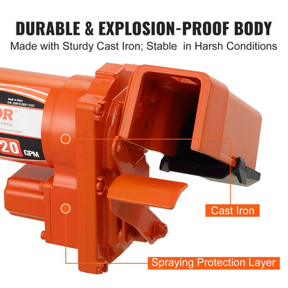 Bränsleöverföringspump, 12V DC 20 GPM 1/4 hk, högflödes gjutjärnsbensinutsugspump med bränsleuppsamlingsboxdesign för bensin, diesel, fotogen, etanol- och metanolblandningar samt biodiesel