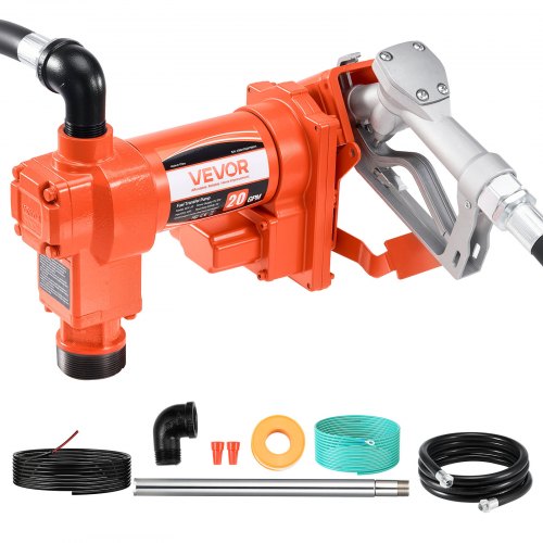 Bränsleöverföringspump, 12V DC 76 L/min (20 GPM) 186W (1/4 hk) dieselpump, utsugspumpar med manuellt munstycke, utloppsslang och sugrör, för bensin, diesel, fotogen, etanol-metanolblandningar och biodiesel