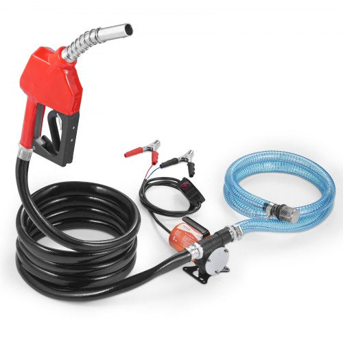 Bränsleöverföringspump, 12V DC 30L/min (8 GPM) 124W (1/6 hk), bärbar elektrisk dieselöverföringspump med automatisk avstängning av bränslemunstycke, lång inlopps- och utloppsslang för bensin, diesel, fotogen, metanolblandningar