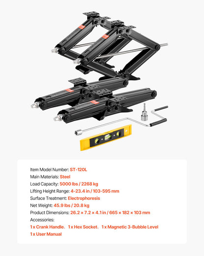 5000 lbs saxdomkrafter för husbilar, 4-23,4 tum saxdomkrafter för husbilsstabilisator, set om 4, kraftig domkraft med vev, hylsa och vattenpass, böjs eller deformeras inte lätt