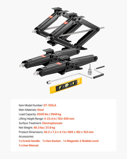 6500 lbs saxdomkrafter för husbilar, 4-23,4 tum saxdomkrafter för husbilsstabilisator, set om 4, kraftig stabilisatordomkraft med vev, hylsa och vattenpass, böjs eller deformeras inte lätt