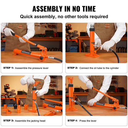 4-tons portakraftssats, bärbar hydraulisk domkraft med 1,2 m oljeslang, reparationssats för bilram med förvaringsväska för bilreparationer, lastbilar, lantbruk (8800 pund)