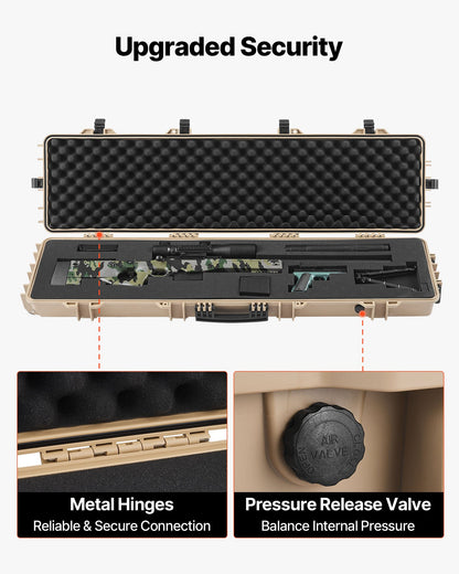Hård gevärsväska, låsbar gevärsväska med förskurna skum, 1270 mm flyttbar vapenförvaring med hjul, IP67 vattentät och dammtät pistolförvaring för gevär, hagelgevär, airsoftvapen, kaki