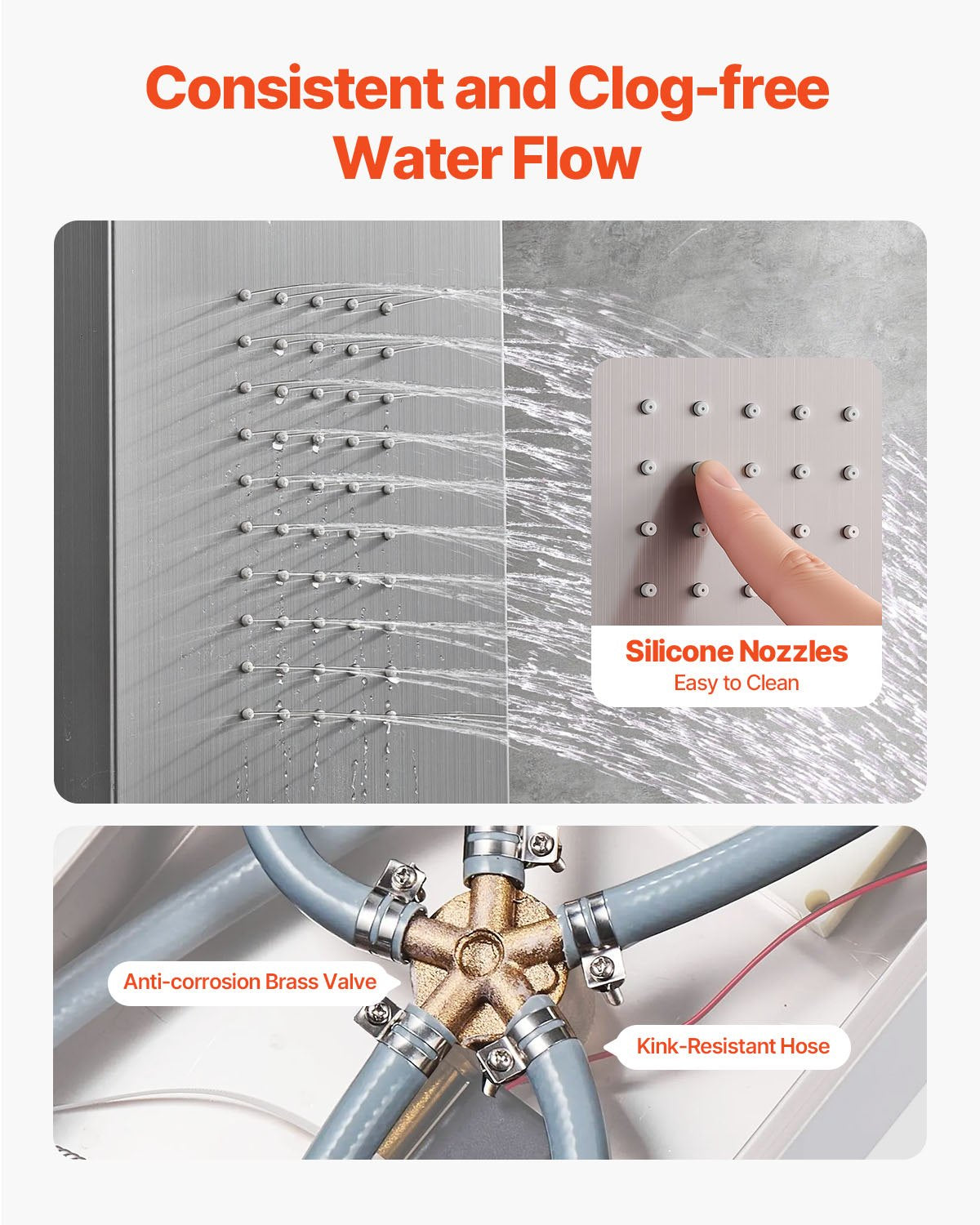 Duschpaneltornssystem med regnduschmunstycke, LED, 53 tum duschpelare i borstat rostfritt stål, 5-funktionsblandare, väggmonterat regnmassagesystem, med handhållen dusch, badkarspip