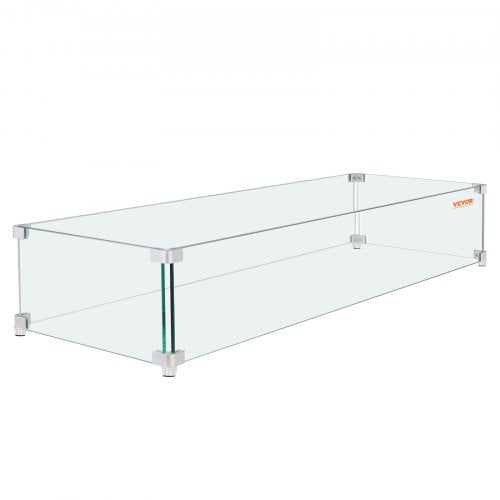 Vindskydd för eldstad, vindskydd i glas, 91 x 25 x 15 cm, rektangulärt glasskydd, 0,3 cm tjockt eldbord, flamskydd i klart härdat glas, stadigt trädskydd för propan, gas, utomhusbruk