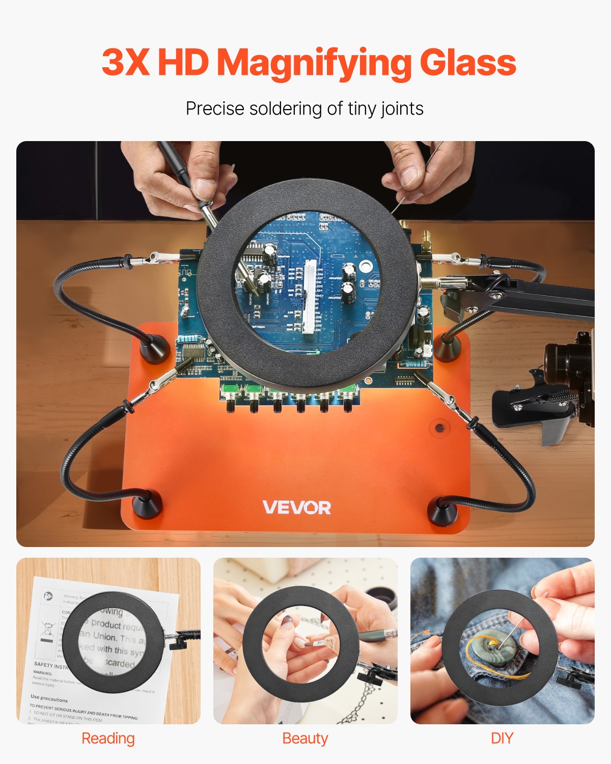 Magnetisk lödstation med hjälpande händer, 4 flexibla armar för tredje hand med 3X LED-förstoringslampa och halkfri, kraftig bas, lödstation med hjälpande händer för elektronikreparation, hantverk, hobby, DIY
