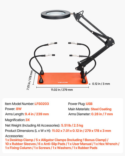 Magnetisk lödstation med hjälpande händer, 4 flexibla armar för tredje hand med 3X LED-förstoringslampa och halkfri, kraftig bas, lödstation med hjälpande händer för elektronikreparation, hantverk, hobby, DIY