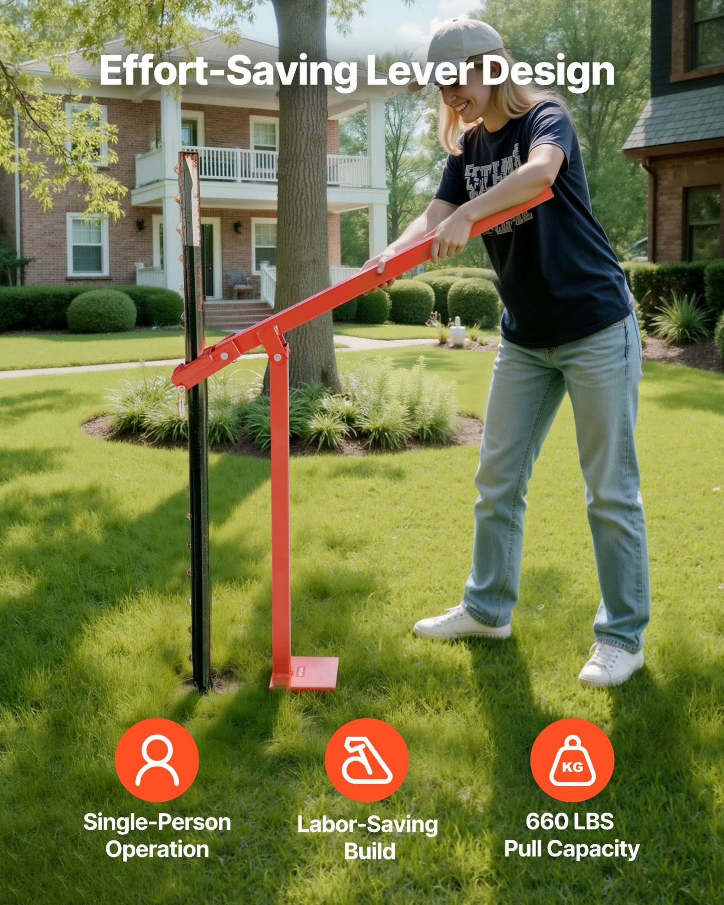 78 cm T-stolpsavdragare, kraftig staketstolpsavdragare med 109,2 cm lyftkedja, rostbeständigt stål, arbetsbesparande T-stolpsborttagare för runda staketstolpar, skyltstolpar och trädstubbar