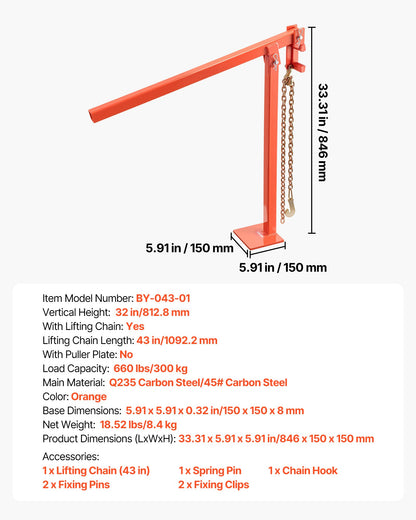 78 cm T-stolpsavdragare, kraftig staketstolpsavdragare med 109,2 cm lyftkedja, rostbeständigt stål, arbetsbesparande T-stolpsborttagare för runda staketstolpar, skyltstolpar och trädstubbar