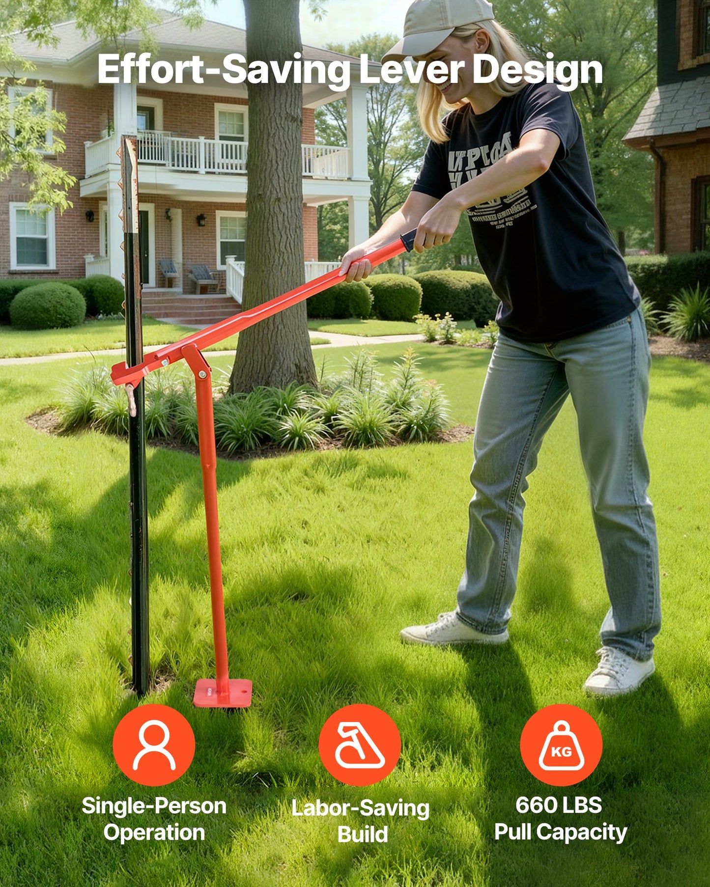 91,4 cm T-stolpsavdragare, kraftig stålstolpsavdragare, 300 kg lastkapacitet, arbetsbesparande T-stolpsborttagare för runda staketstolpar, skyltstolpar och trädstubbar, lyftkedja ingår ej