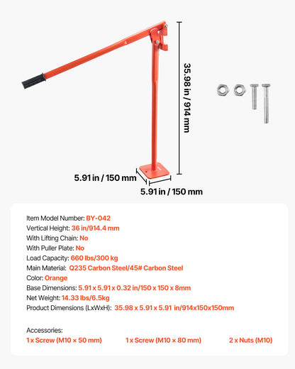 91,4 cm T-stolpsavdragare, kraftig stålstolpsavdragare, 300 kg lastkapacitet, arbetsbesparande T-stolpsborttagare för runda staketstolpar, skyltstolpar och trädstubbar, lyftkedja ingår ej