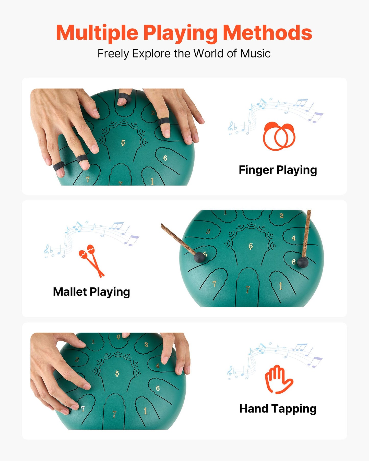 Ståltungtrumma, 25,4 cm 11-noters regntrumma för trädgården, C-dur musiktrummor med notbok och klubbor, slagverksinstrument för meditation, yoga, nybörjare, musikalisk utbildning, grön