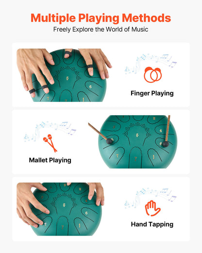 Ståltungtrumma, 25,4 cm 11-noters regntrumma för trädgården, C-dur musiktrummor med notbok och klubbor, slagverksinstrument för meditation, yoga, nybörjare, musikalisk utbildning, grön