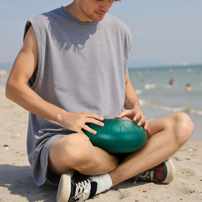 Ståltungtrumma, 25,4 cm 11-noters regntrumma för trädgården, C-dur musiktrummor med notbok och klubbor, slagverksinstrument för meditation, yoga, nybörjare, musikalisk utbildning, grön