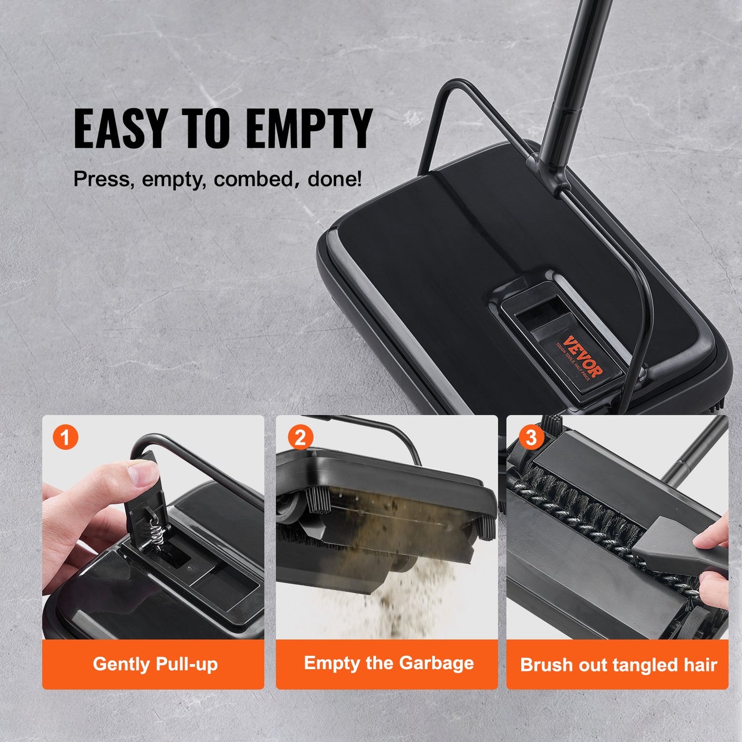 Mattsopmaskin, 20 cm sopbanor, manuell golvsopmaskin, icke-elektrisk, 300 ml sopbehållare med kam för hemmakontor, mattor, trägolv, laminat, rengör damm och djurhår.