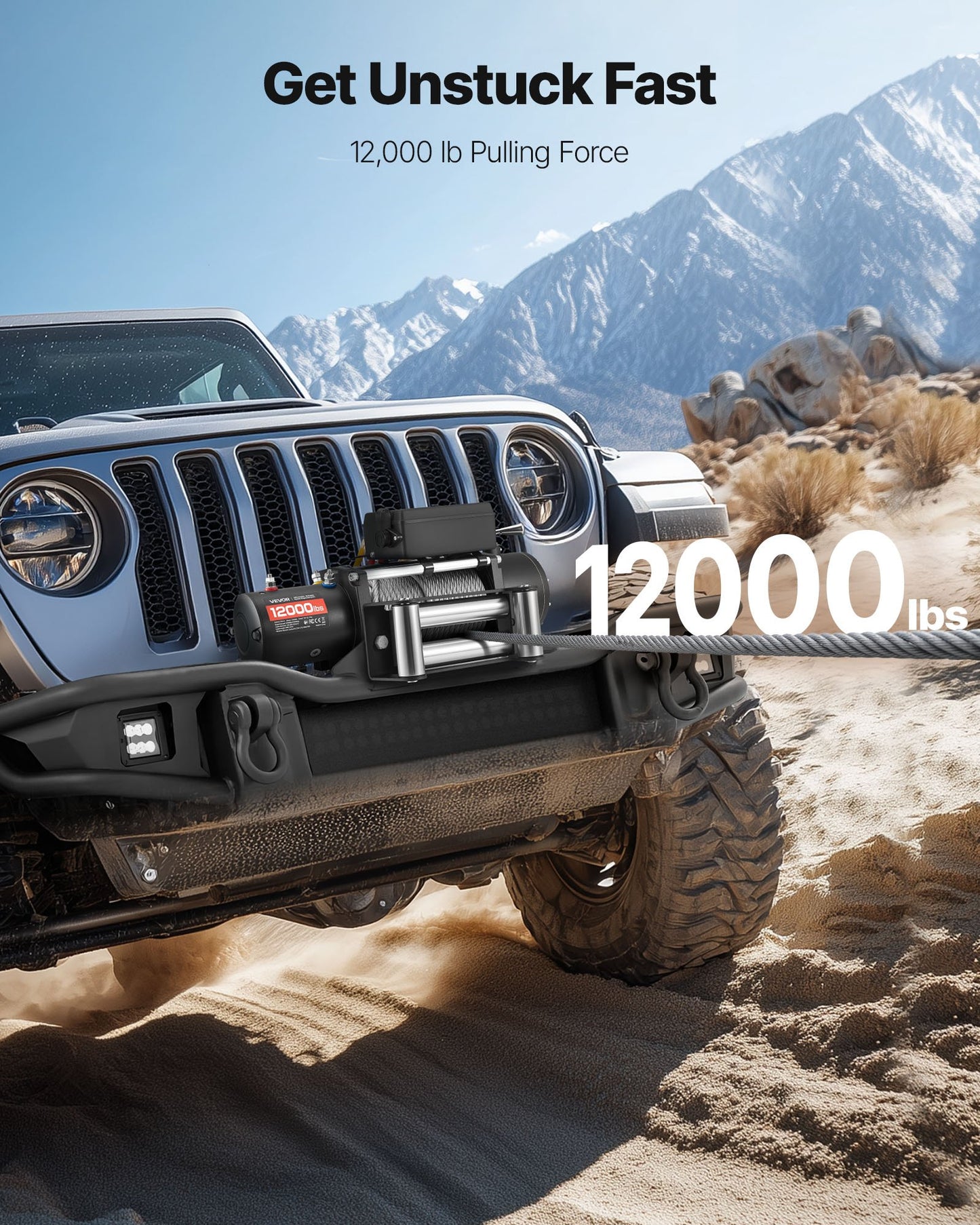 Elektrisk vinsch, 5400 kg lastkapacitet, 12V DC lastbilsvinsch med Φ9,1 mm x 24 m stålvapen, trådlös och trådbunden fjärrkontroll, IP55 vattentät för bogsering av SUV, Jeep, släpvagn, båt, terrängfordon