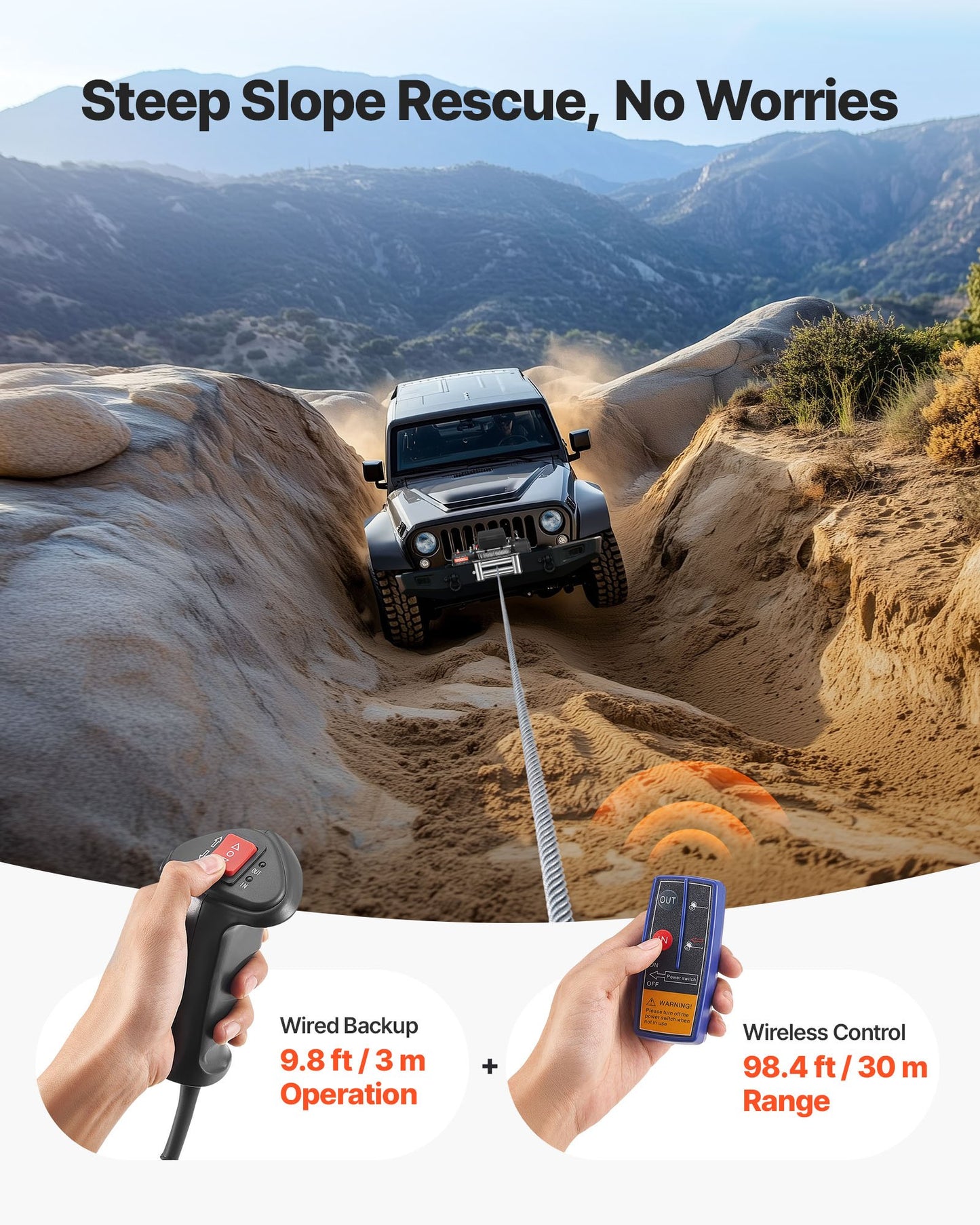 Elektrisk vinsch, 5400 kg lastkapacitet, 12V DC lastbilsvinsch med Φ9,1 mm x 24 m stålvapen, trådlös och trådbunden fjärrkontroll, IP55 vattentät för bogsering av SUV, Jeep, släpvagn, båt, terrängfordon