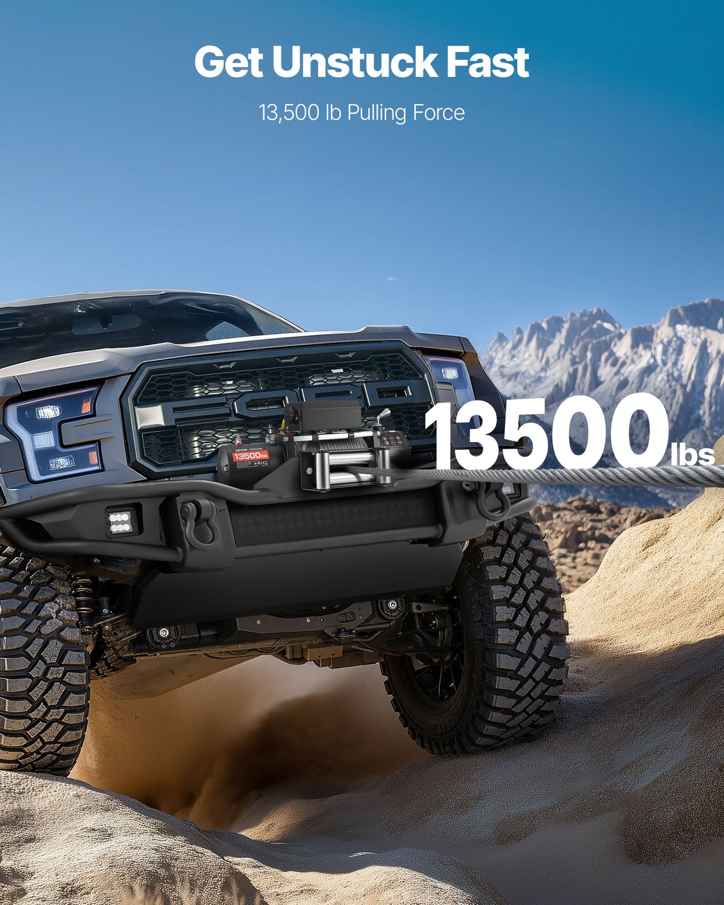 Elektrisk vinsch, 6100 kg lastkapacitet, 12V DC lastbilsvinsch med Φ9,5 mm x 24 m stålvapen, trådlös och trådbunden fjärrkontroll, IP55 vattentät för bogsering av SUV, Jeep, släpvagn, båt, terrängfordon