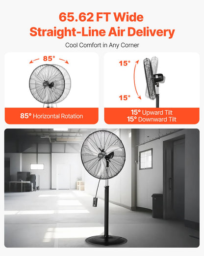 Industriell piedestalfläkt, 30 tums 85-graders oscillerande fläkt, höjdjusterbara stående fläktar med 3 justerbara hastigheter, högpresterande golvfläktar för sovrum, vardagsrum, hem, kontor, svart
