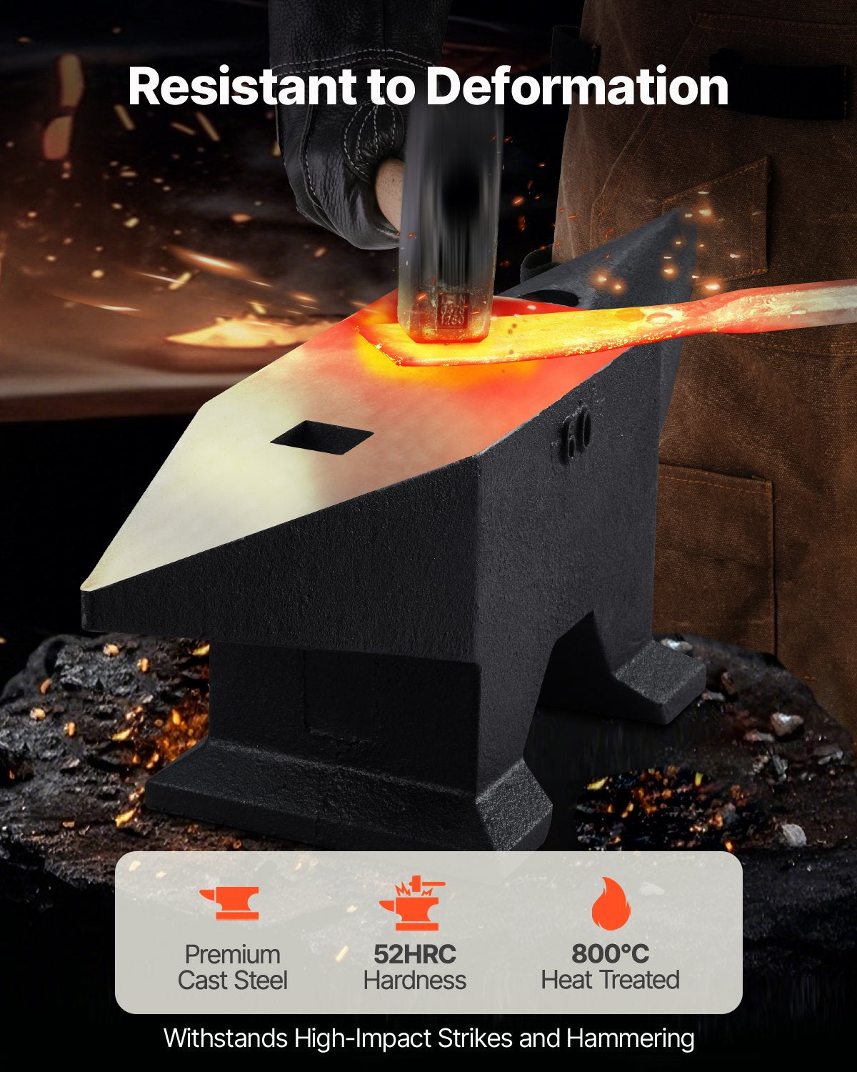 Städ i gjutet stål, 60 kg städ i ett horn med stor bänkskiva och stabil bas, höghårdhet, robust runt hornstäd, smed, för bockning, formning