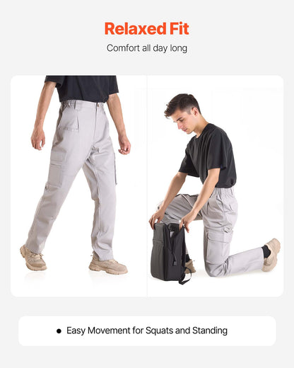 FR-byxor för män, 100 % bomull, flamskyddade cargobyxor med flera fickor och resår i midjan, förstärkta rivsäkra sömmar, perfekta för svetsarbete och fritidskläder, XXL-storlek, grå