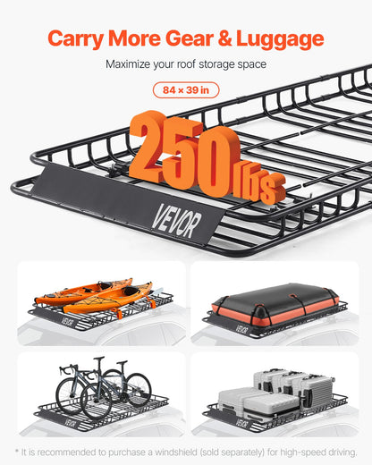 Takräckekorg, 204 x 91 x 10 cm, universell taklasthållare med 20 x 91 x 28 cm lastväska, nät, spärrremmar, maxlastkapacitet 112 kg takbagagehållare, för SUV lastbil bil