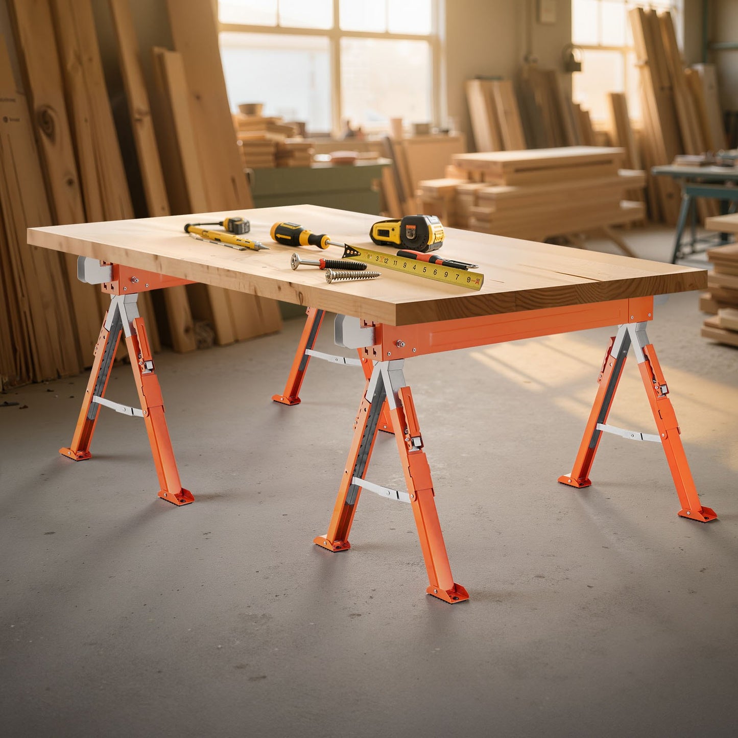 Sågbockar, 2-pack hopfällbara arbetsbockar, sågbock med lastkapacitet 816,5 kg och kraftiga ben, sågbock med justerbar höjd och halkfria fotplattor, för träbearbetning, snickare och entreprenörer