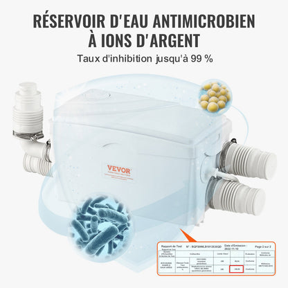 Maceratorpump, 350 W, 6000 l/h flöde, 7 m tryckhöjd, macerator avloppspump med 3 vatteninlopp för källare, kök, handfat, dusch, badkar, tvättstuga, avloppsvattenavfallshantering, uppspolningsmaskin